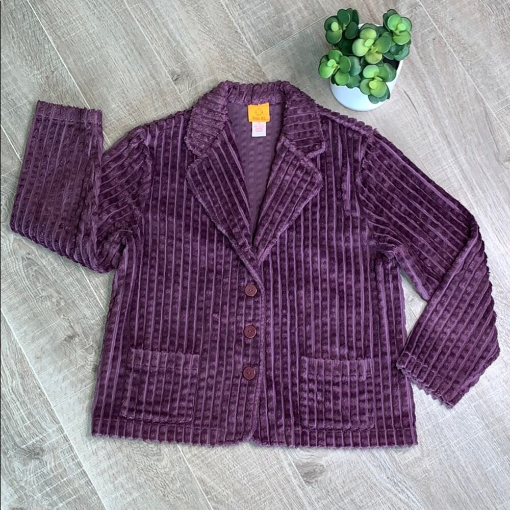 RUBY RD. Women's Purple Ribbed Velvet 3 Button Blazer Jacket Pockets